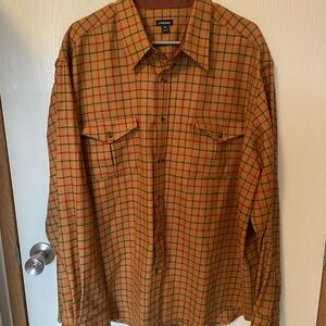 Vintage J. Peterman 100% Wool Button Up Shirt SZ 2XL Windowpane Portugal